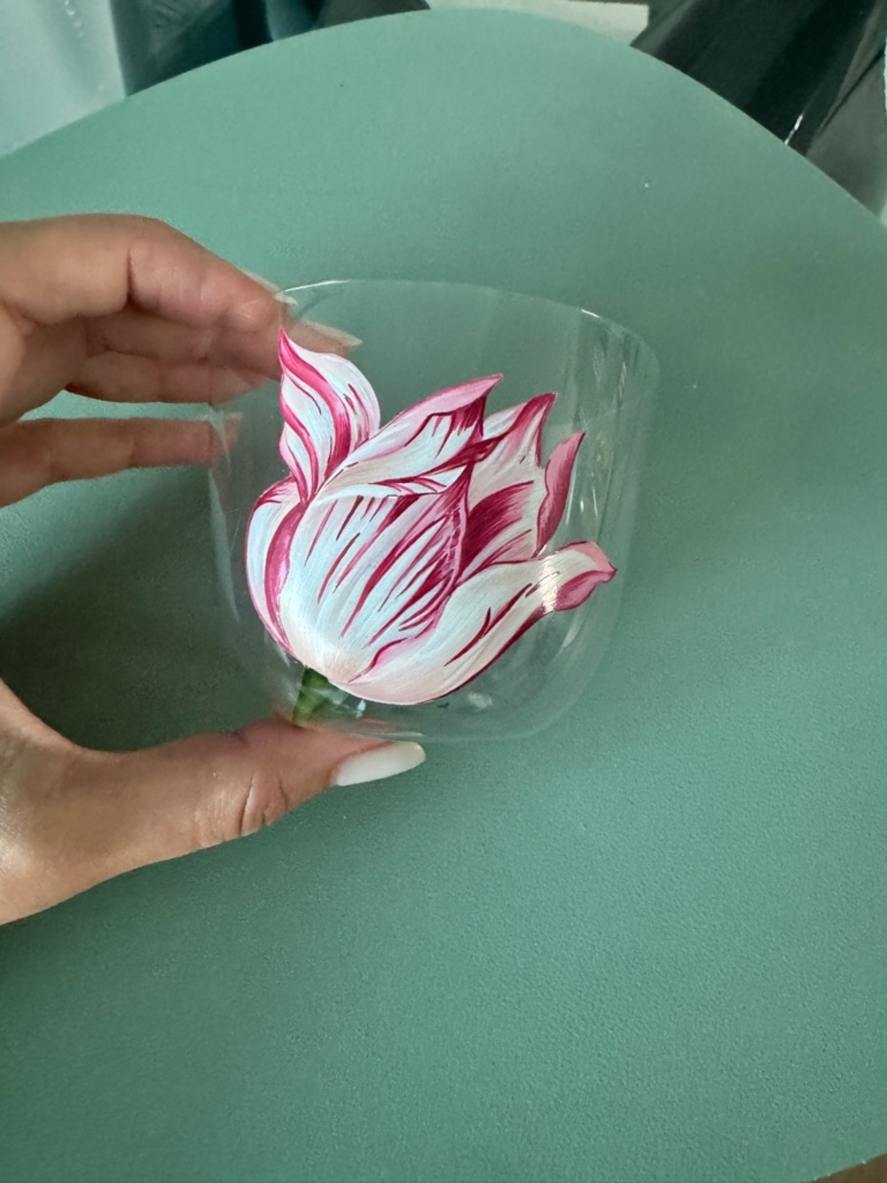 Lobmeyr Clear Tumbler with Red & White Tulip Motif